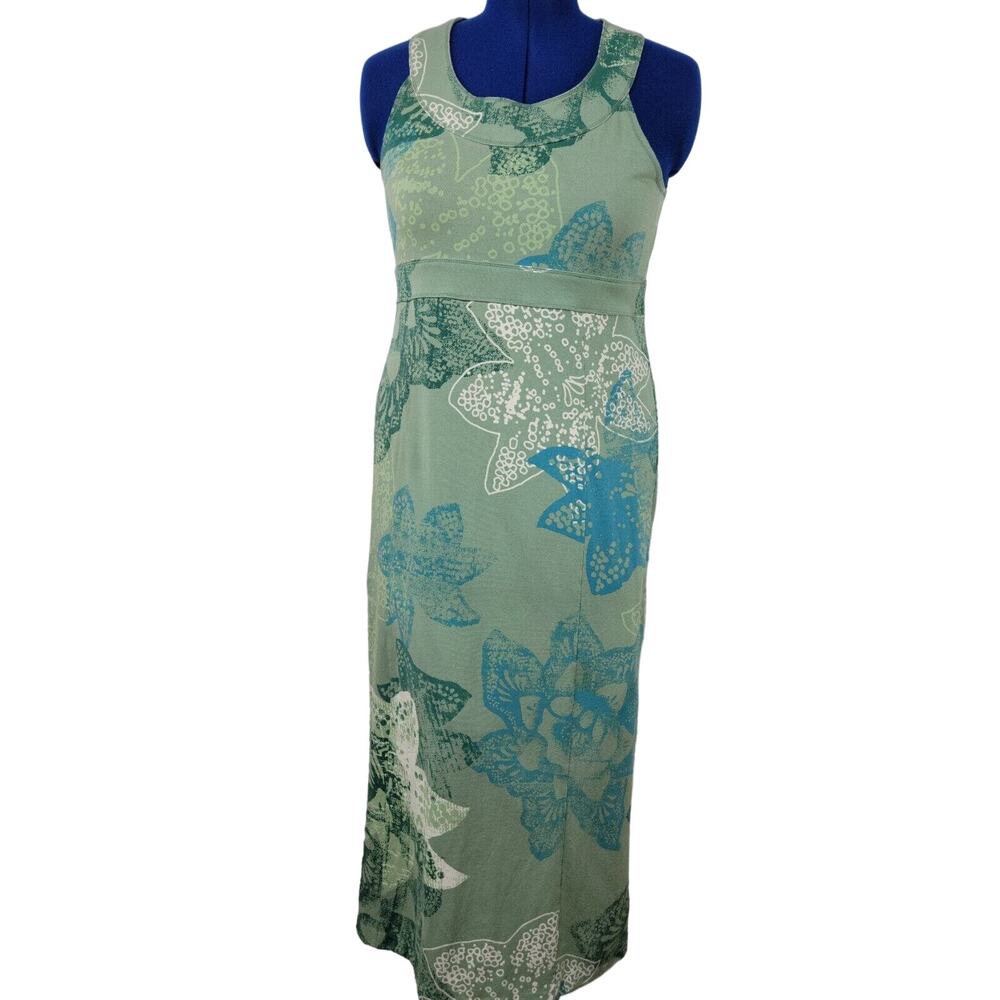 The Territory Ahead Midi sleeveless Dress Green White Large Cotton/Spandex